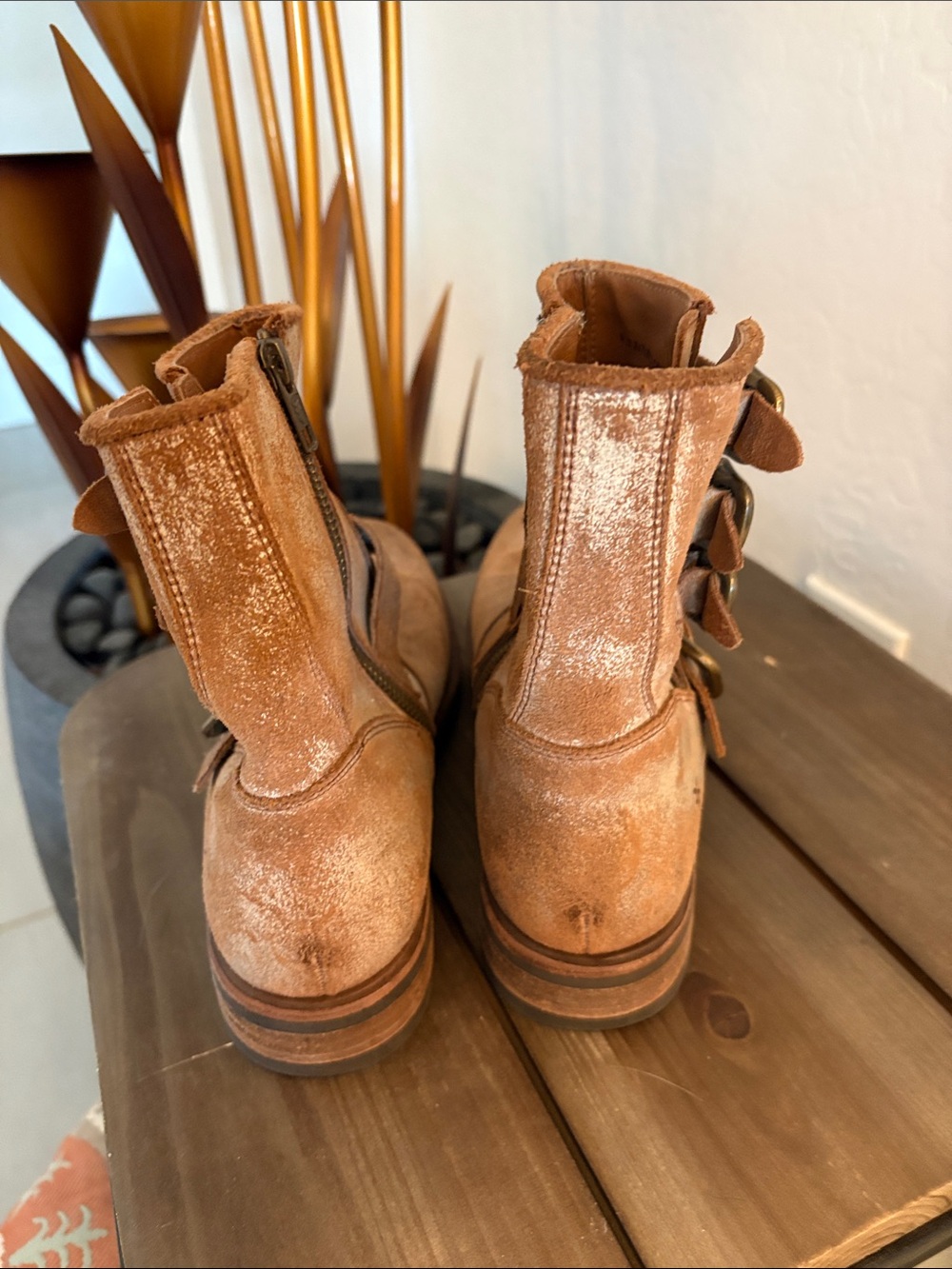 Frye Tan Suede Buckle Ankle Boots - Picture 4 of 5